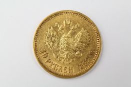 A Russian 10 Roubles Gold Coin