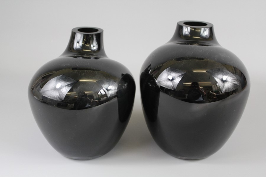 A Pair of Black Glass Vases - Image 2 of 2