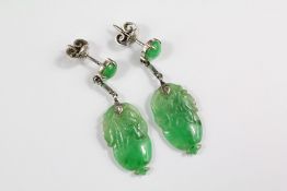 A Pair of Lady's Carved Jade Earrings