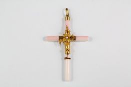 An 18ct Antique Yellow Gold, Seed Pearl and Coral Cross