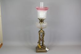 A Victorian Four Pillar Corinthian Oil Lamp