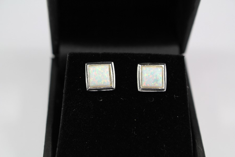 A Pair of Silver and Opal Stud Earrings