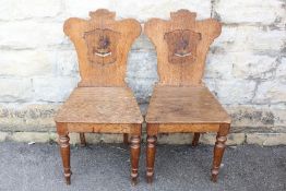 A Pair of Antique Oak Hall Chairs