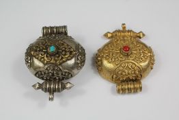 Two Tibetan Silver and Silver Gilt G'au - Amulet Box Covers
