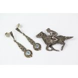 A Silver and Marcasite Jockey Brooch