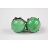 A Pair of Chinese Silver Jade Cabochon Earrings