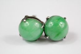 A Pair of Chinese Silver Jade Cabochon Earrings