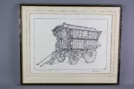 Denis Hanry Pen and Ink Drawing of a Gypsy Wagon