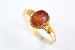 Antiquity - A 14ct Yellow Gold Egyptian Scarab Beetle Ring
