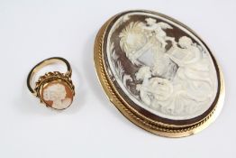 A Lady's 9ct Gold Shell Cameo Pendant Brooch