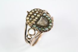 A Georgian 9ct Yellow Gold and Seed Pearl Acorn Mourning Ring