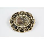 Antique 9ct Yellow Gold and Seed Pearl Victorian Mourning Pendant Brooch