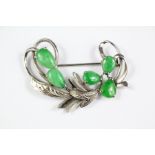 A 14ct White Gold and Jade Brooch