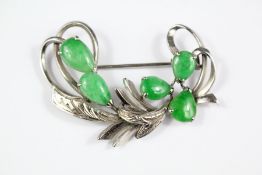 A 14ct White Gold and Jade Brooch