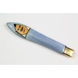 Lacloche Freres Art Deco Gold and Blue Guilloche Enamel Pencil Cover