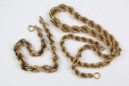 A 14ct Gold Graduated Rope-Chain Necklace and Bracelet