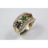 A Lady's 9ct Yellow Gold Sapphire, Ruby and Emerald Dress Ring