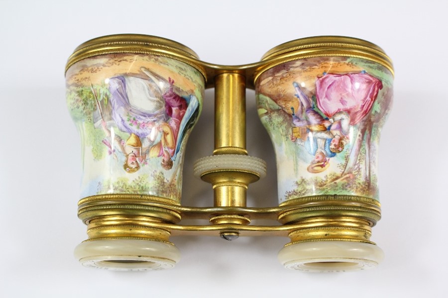 Antique L'ingeur Godchaux Mother of Pearl and Porcelain Opera Glasses - Image 2 of 7