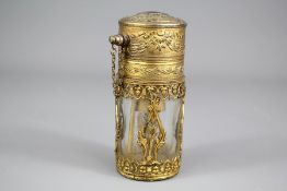 Antique French Cylindrical Ormolu and Cut Crystal Scent Bottle