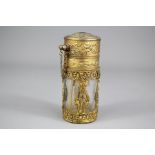 Antique French Cylindrical Ormolu and Cut Crystal Scent Bottle