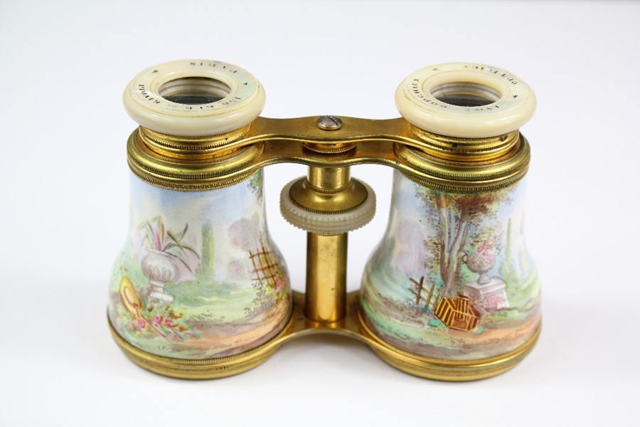 Antique L'ingeur Godchaux Mother of Pearl and Porcelain Opera Glasses - Image 4 of 7