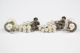 A Pair of Vintage Silver and Seed Pearl Grape-Design Earrings