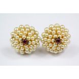 A Pair of Indian 14/15 ct Gold, Pearl and Ruby Earrings