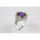 An Art Deco Style Silver CZ and Amethyst Ring