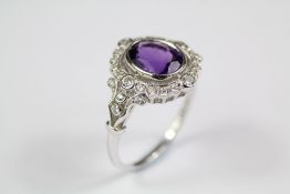 An Art Deco Style Silver CZ and Amethyst Ring