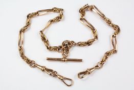 An Antique 9ct Gold Fancy Link Double Fob Chain