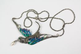 A Marcasite and Enamel Dove Pendant