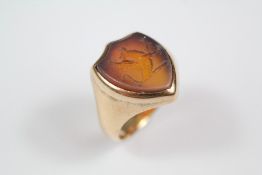 Antique Yellow Gold Cornelian Shield-Form Signet Ring