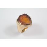 Antique Yellow Gold Cornelian Shield-Form Signet Ring