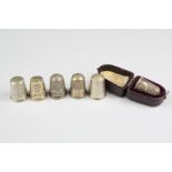 Six Silver Sewing Thimbles