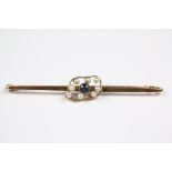 A 15ct Yellow Gold Sapphire and Seed Pearl Bar Brooch