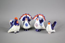 Four Russian Folk Art Porcelain Condiments