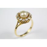 A Lady's Antique 18ct Yellow Gold Pearl and Diamond Ring