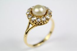 A Lady's Antique 18ct Yellow Gold Pearl and Diamond Ring