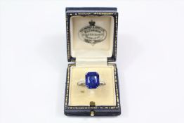 A Stunning Platinum 7.5ct Natural Vivid Peacock Blue Sapphire Ring