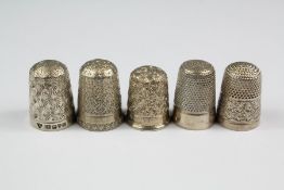 Five Silver Sewing Thimbles