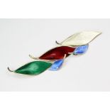 Three Sterling Silver and Enamel Norwegian Leaf Brooches