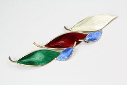 Three Sterling Silver and Enamel Norwegian Leaf Brooches