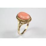 A Lady's 9ct Yellow Gold and Coral Ring
