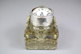 An Edward VII Silver Inkwell cum Desk Clock