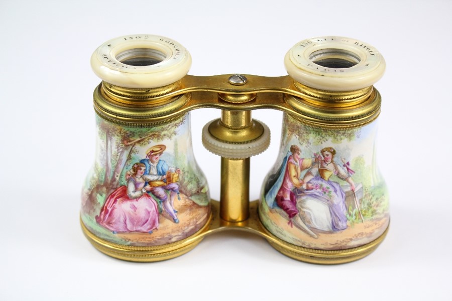 Antique L'ingeur Godchaux Mother of Pearl and Porcelain Opera Glasses - Image 3 of 7