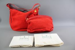 Gucci Red Suede Double Strap Suede Leather Handbag