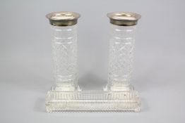 A Pair of Silver Rimmed Cut-glass Pillar Vases
