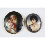 Two Victorian Portrait Miniature Brooches