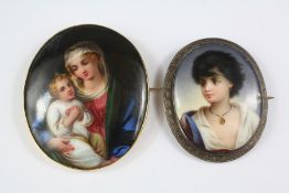 Two Victorian Portrait Miniature Brooches