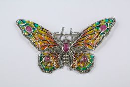 A Silver Plique-du-Jour Butterfly Brooch